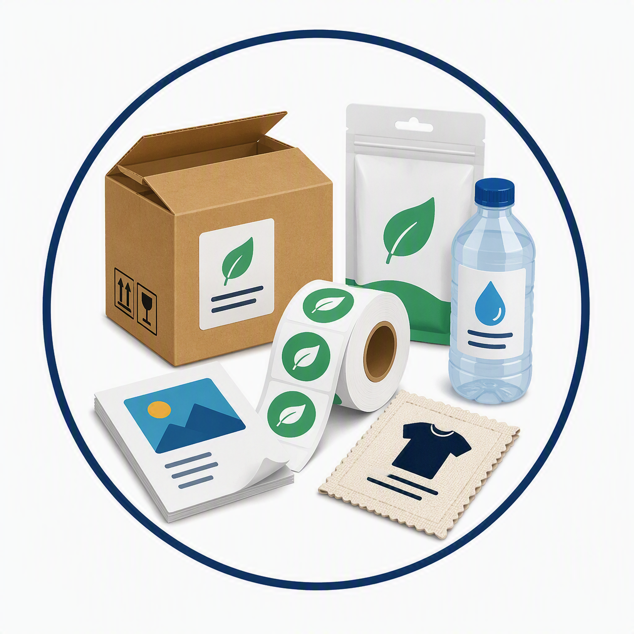 Etiquettes autocollantes, emballages et autres articles imprimés sur support papier, carton, matières plastiques, matières textiles ou autres matériaux similaires
